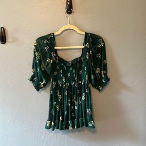 Free People Green Floral Blouse